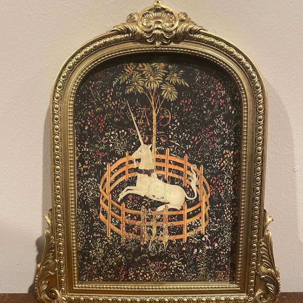 Unicorn Tapestry Gold Framed Print 7.5x9 Hunt of Unicorn In Captivity Wall Art - Picture 2 of 3